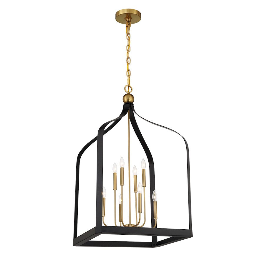 8 Light Pendant, Black/Brass