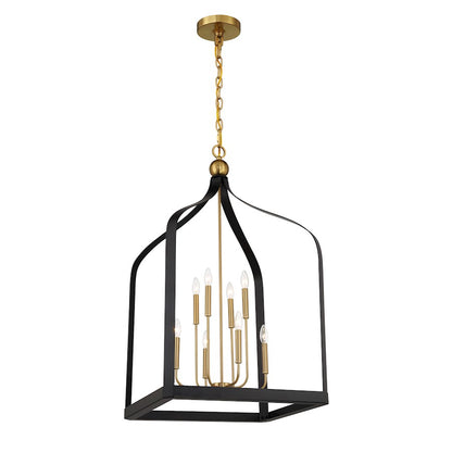 8 Light Pendant, Black/Brass