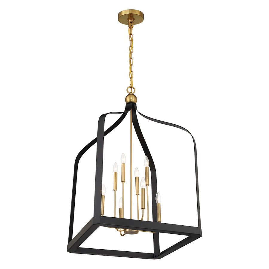 8 Light Pendant, Black/Brass