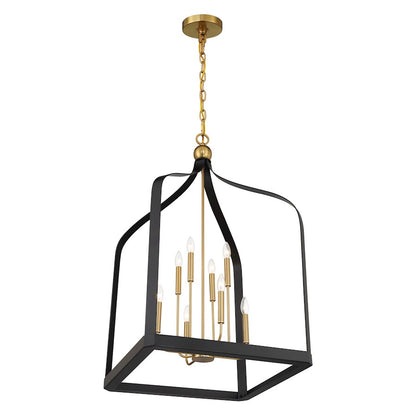 8 Light Pendant, Black/Brass