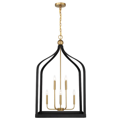 8 Light Pendant, Black/Brass