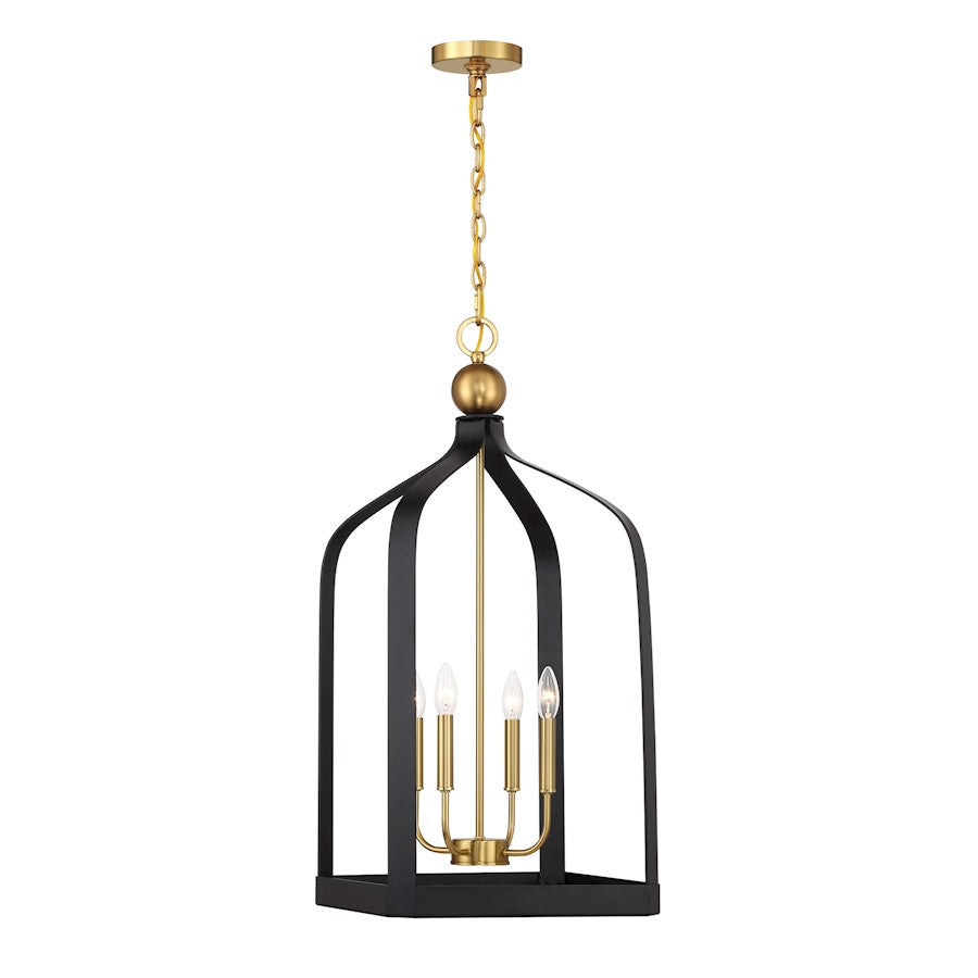 4 Light Pendant, Black/Brass