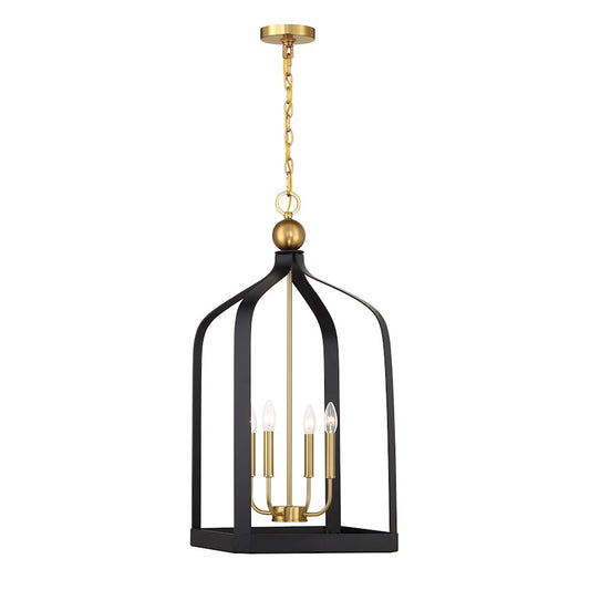 4 Light Pendant, Black/Brass