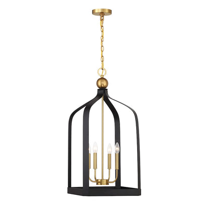 4 Light Pendant, Black/Brass