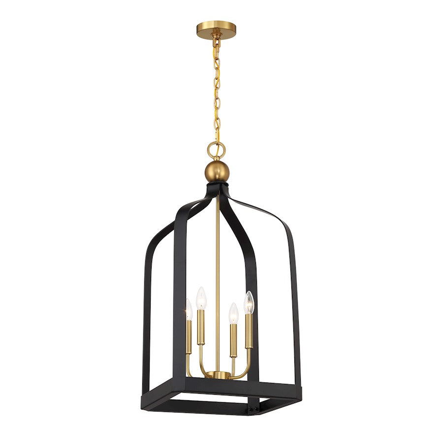 4 Light Pendant, Black/Brass