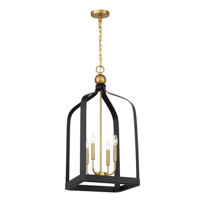 4 Light Pendant, Black/Brass