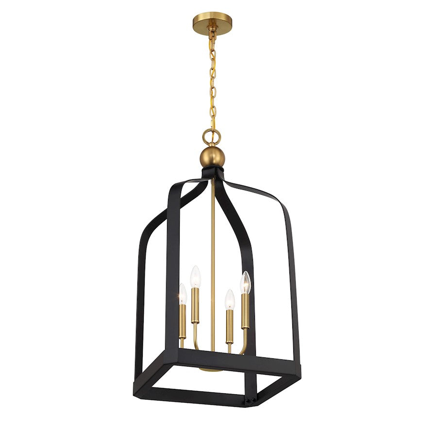 4 Light Pendant, Black/Brass