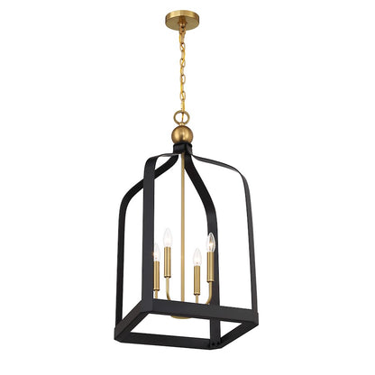 4 Light Pendant, Black/Brass
