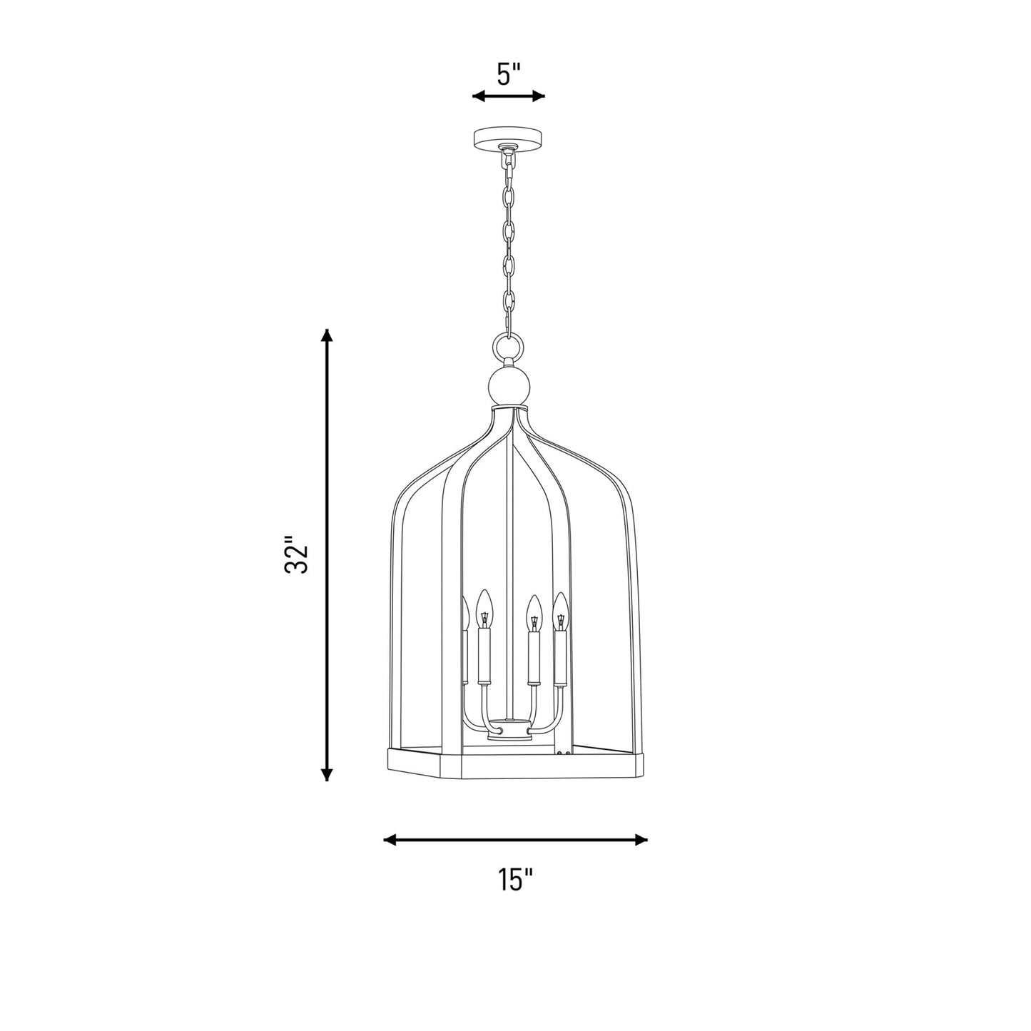 4 Light Pendant, Black/Brass