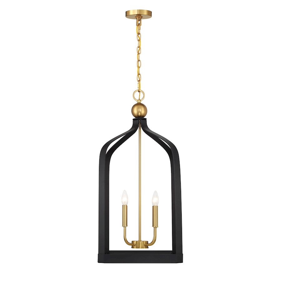4 Light Pendant, Black/Brass
