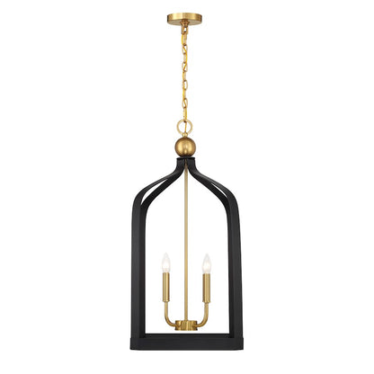 4 Light Pendant, Black/Brass