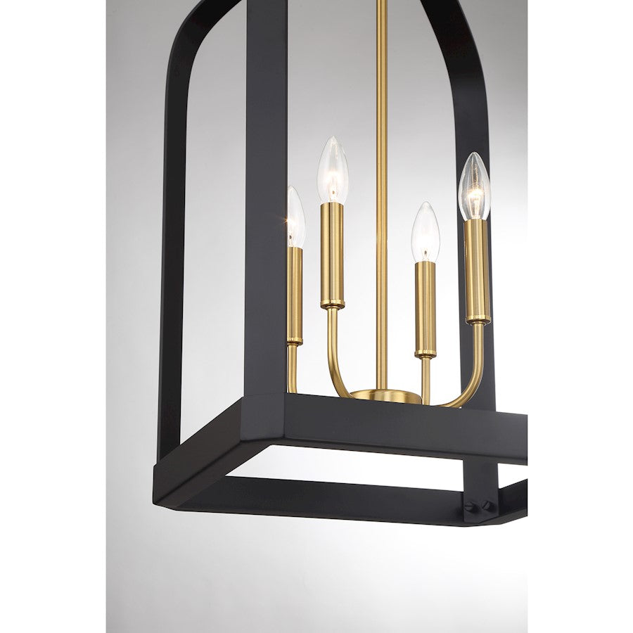 4 Light Pendant, Black/Brass