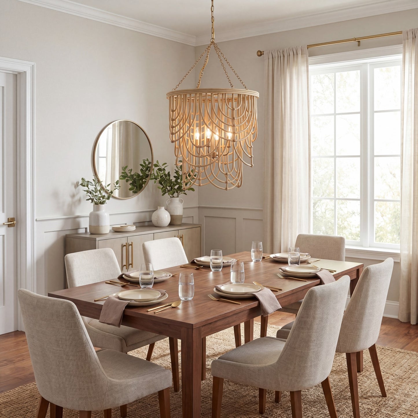 4 Light Pendant, Burnished Brass