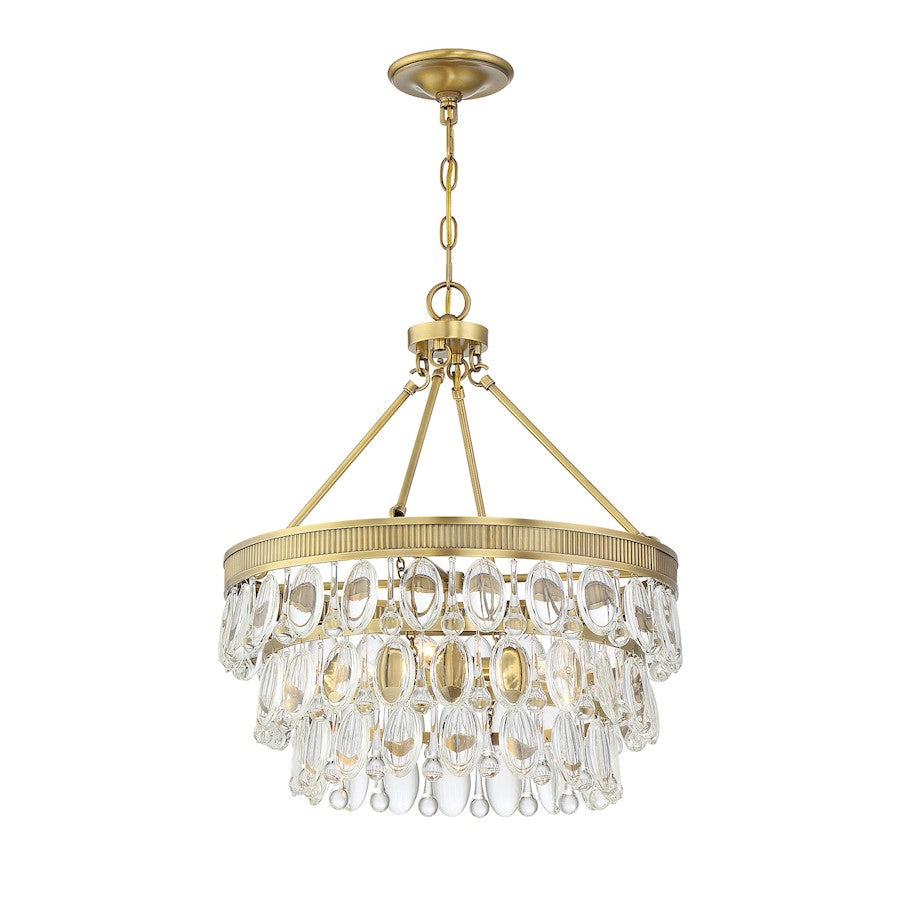 4 Light Pendant, Warm Brass
