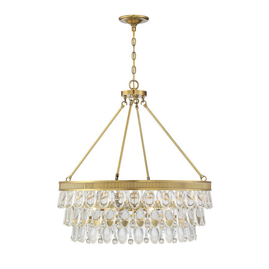 6 Light Pendant, Warm Brass