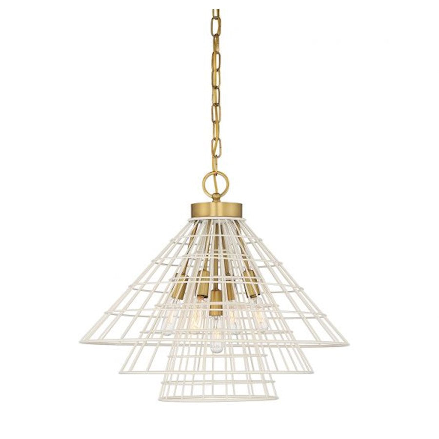 Savoy House Lenox 5-Light Pendant, White/Warm Brass Accents - 7-8850-5-142