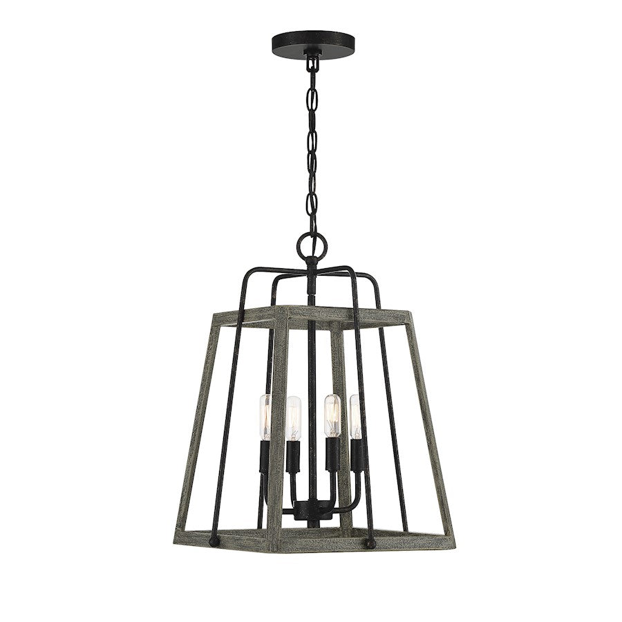 4 Light Pendant, Noblewood/Iron