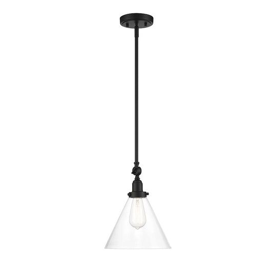 1 Light Pendant, Matte Black/Clear