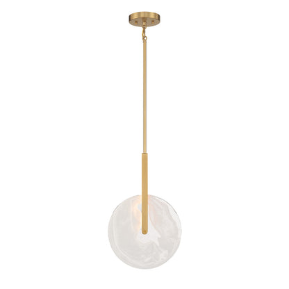 Savoy House Ainslie 12in 1-Light LED Pendant | Modern Warm Brass Metal and Strie Glass | Kitchen Island & Dining Room | 12 x 12 x 18 | Model 7-9307-1-322