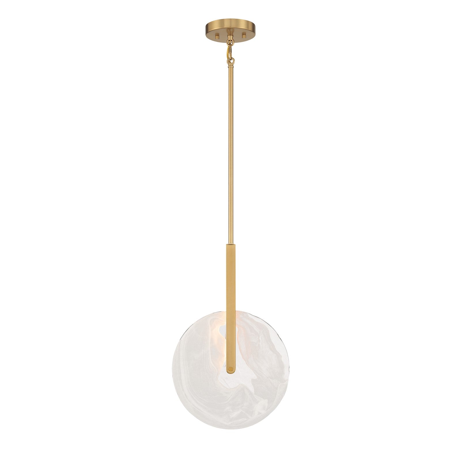 Savoy House Ainslie 12in 1-Light LED Pendant | Modern Warm Brass Metal and Strie Glass | Kitchen Island & Dining Room | 12 x 12 x 18 | Model 7-9307-1-322