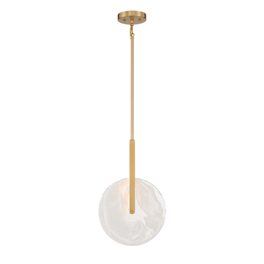 Savoy House Ainslie 12in 1-Light LED Pendant | Modern Warm Brass Metal and Strie Glass | Kitchen Island & Dining Room | 12 x 12 x 18 | Model 7-9307-1-322
