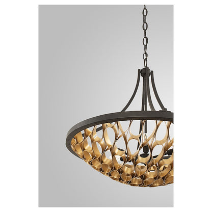 6 Light Pendant, Matte Black/Gold