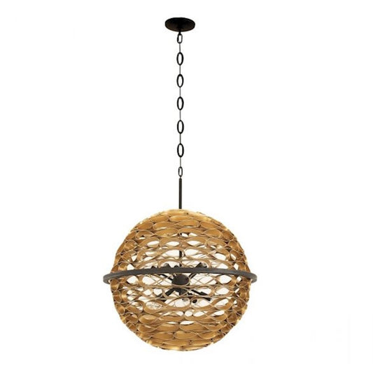 6 Light Pendant, Matte Black/Gold