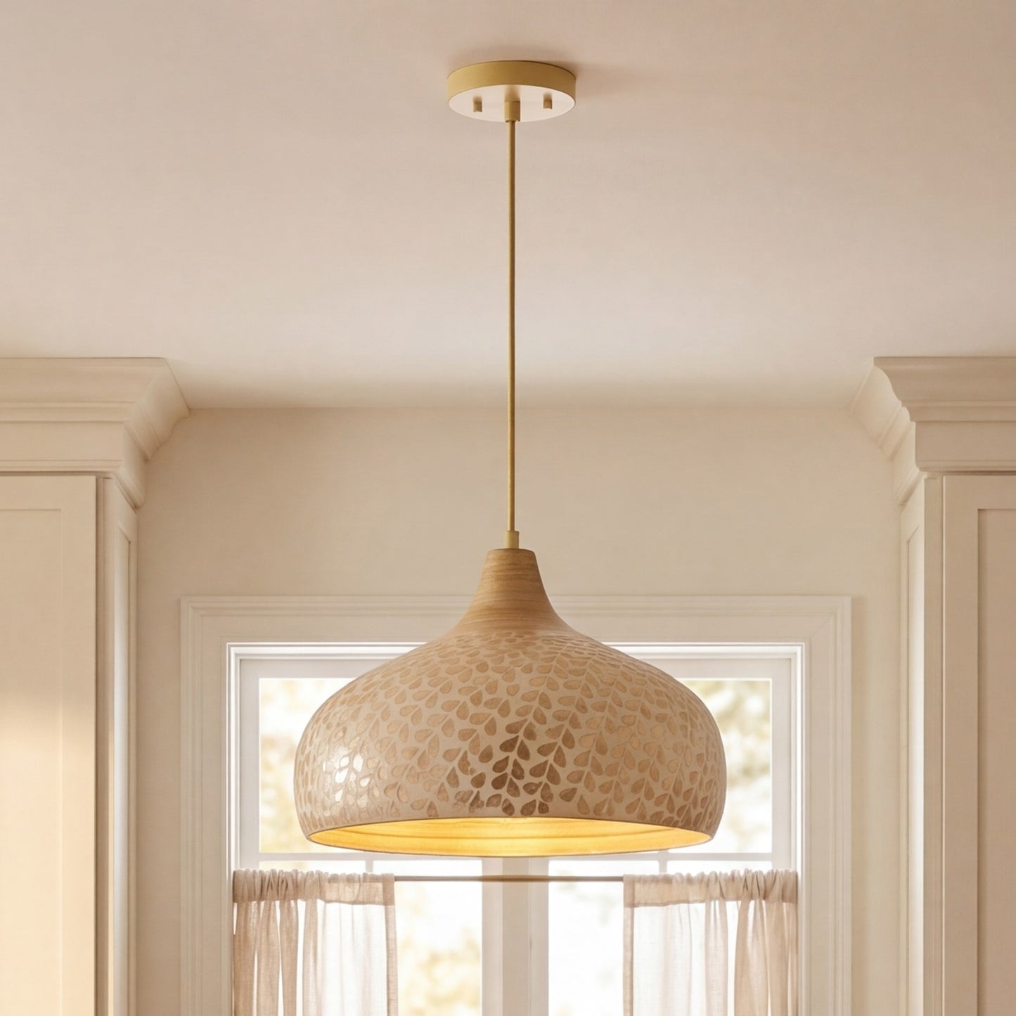 Savoy House Kemp 1 Lt Pendant, Ivory and Gold Shell