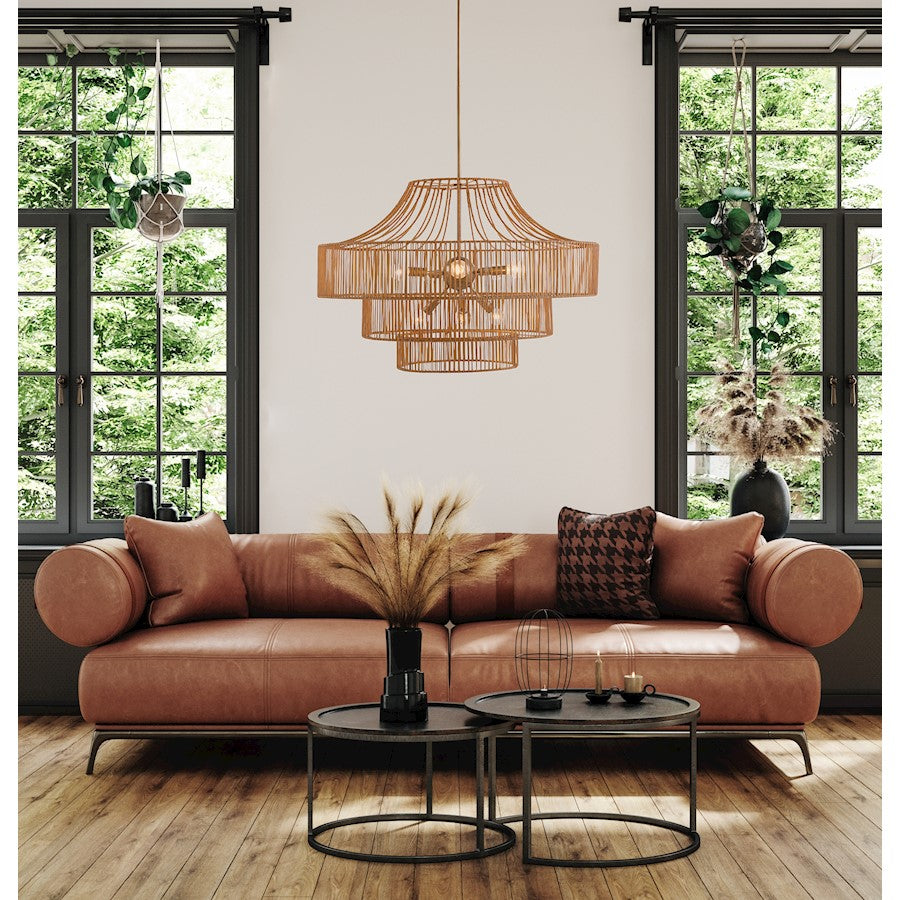8 Light Outdoor Chandelier, Burnished Brass