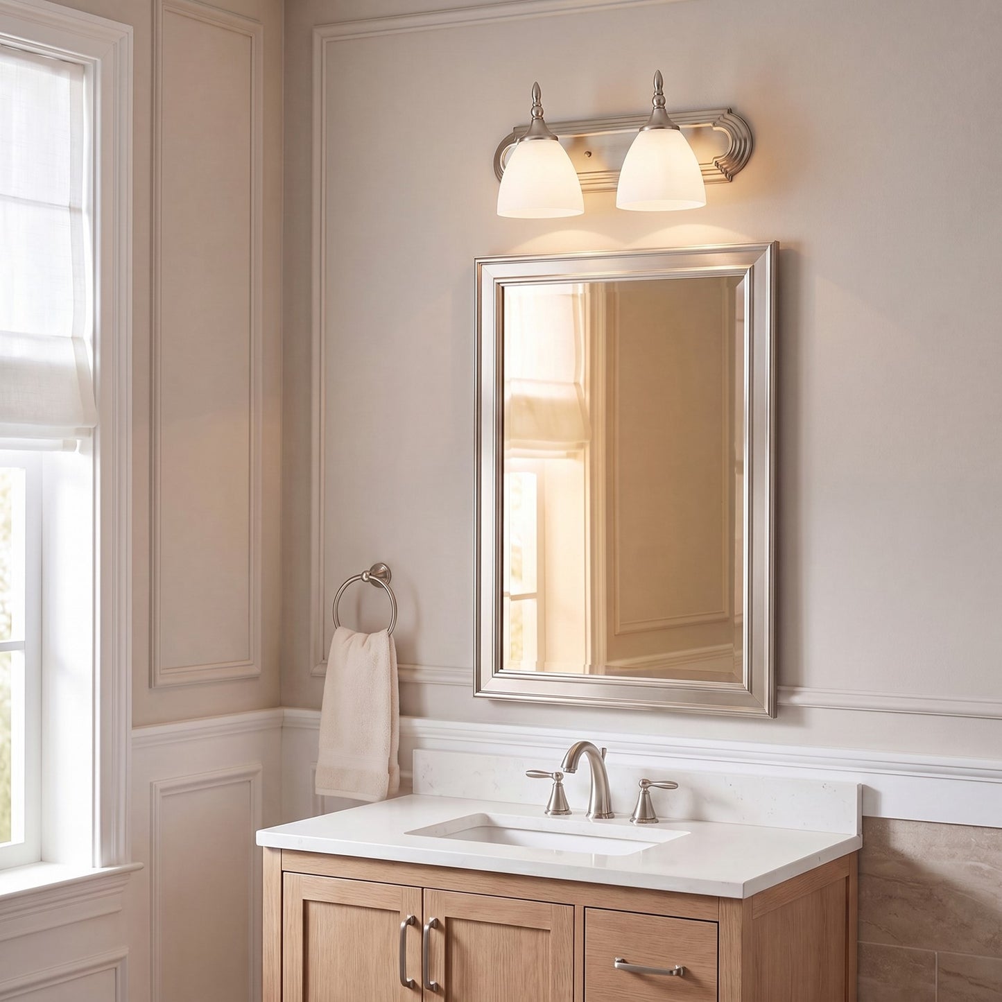 2 Light Bathroom Vanity Light, Satin Nickel