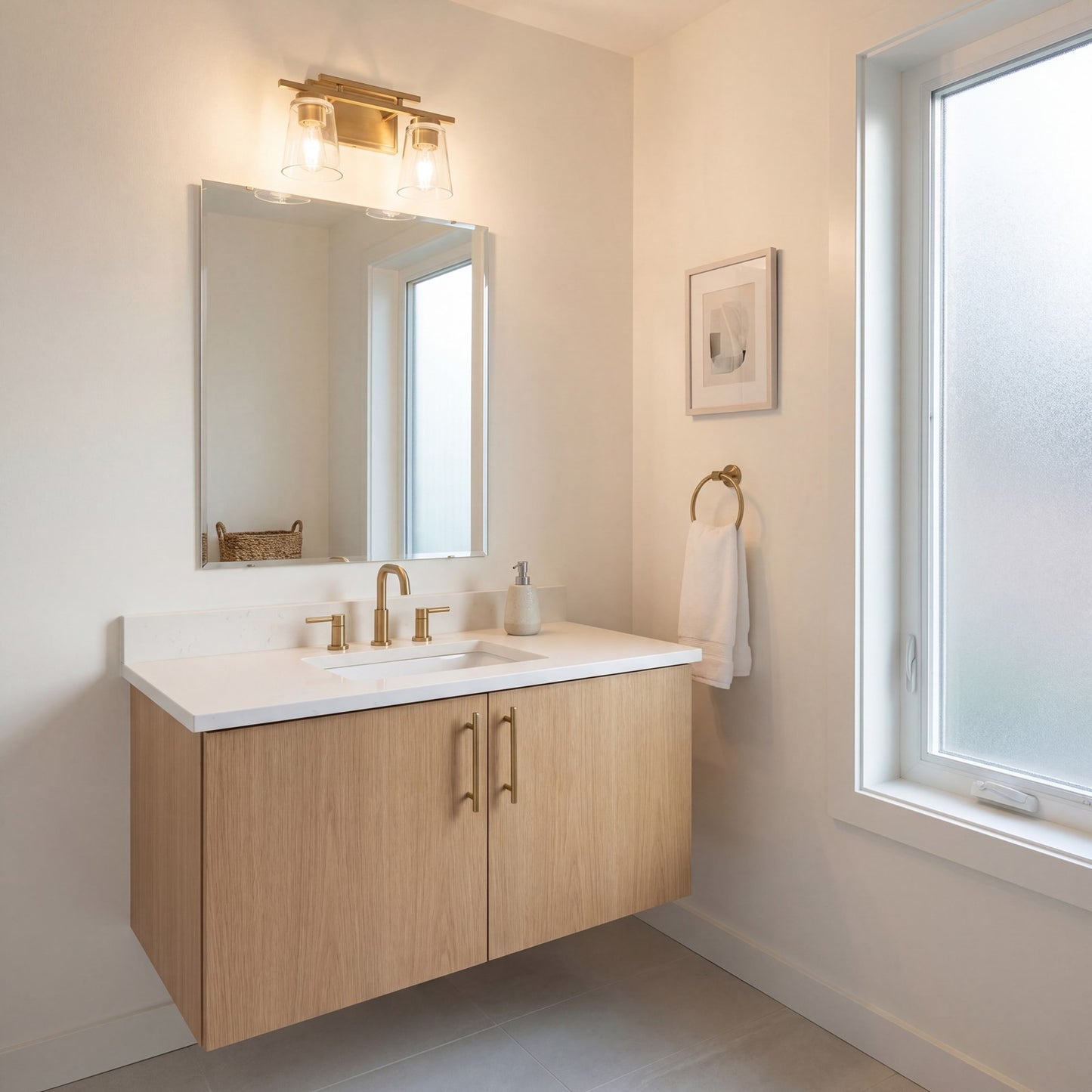 2 Light Bathroom Vanity Light, Warm Brass