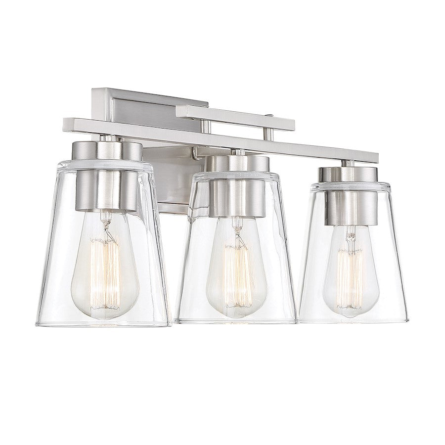 3 Light Bathroom Vanity Light, Satin Nickel