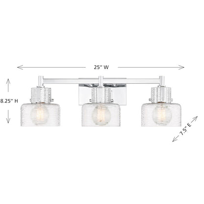 Savoy House Dover 3 Light Bath, Chrome/Clear Crinkle