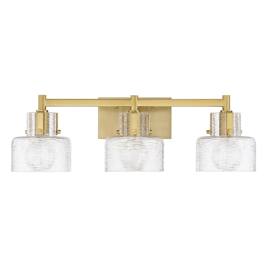 Savoy House Dover 3 Light Bath, Warm Brass/Clear Crinkle