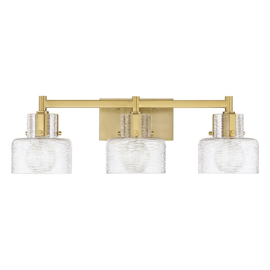Savoy House Dover 3 Light Bath, Warm Brass/Clear Crinkle