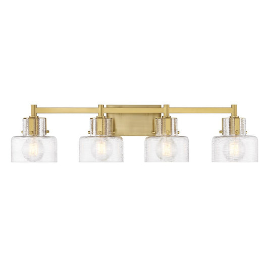 Savoy House Dover 4 Light Bath, Warm Brass/Clear Crinkle