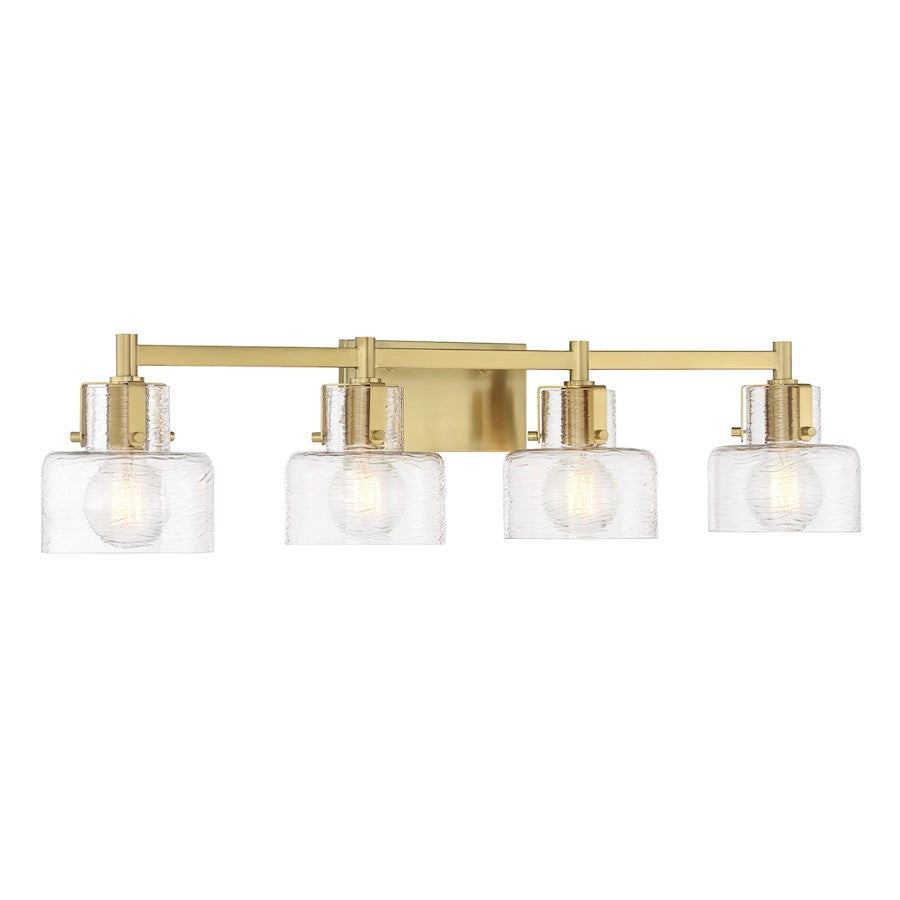 Savoy House Dover 4 Light Bath, Warm Brass/Clear Crinkle