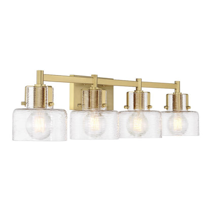 Savoy House Dover 4 Light Bath, Warm Brass/Clear Crinkle