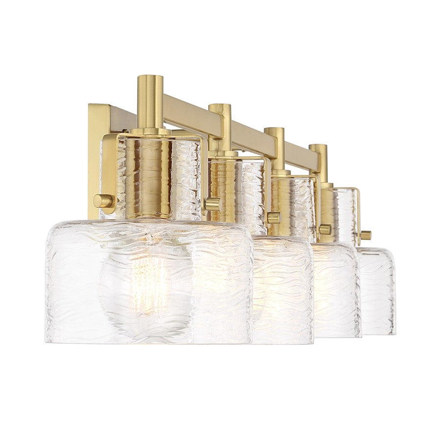 Savoy House Dover 4 Light Bath, Warm Brass/Clear Crinkle
