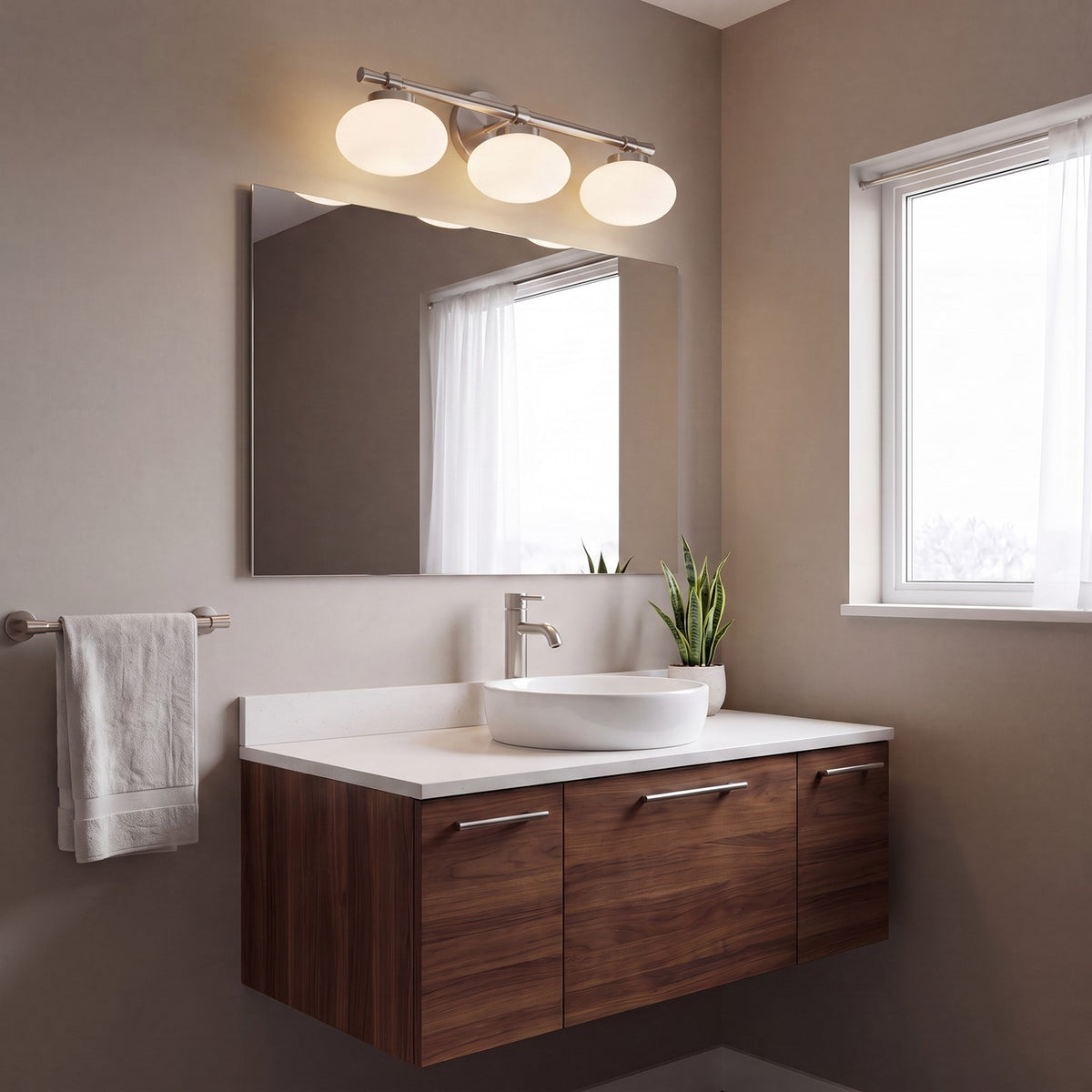 Savoy House Barrow 3 Light Bath, Satin Nickel/Strie