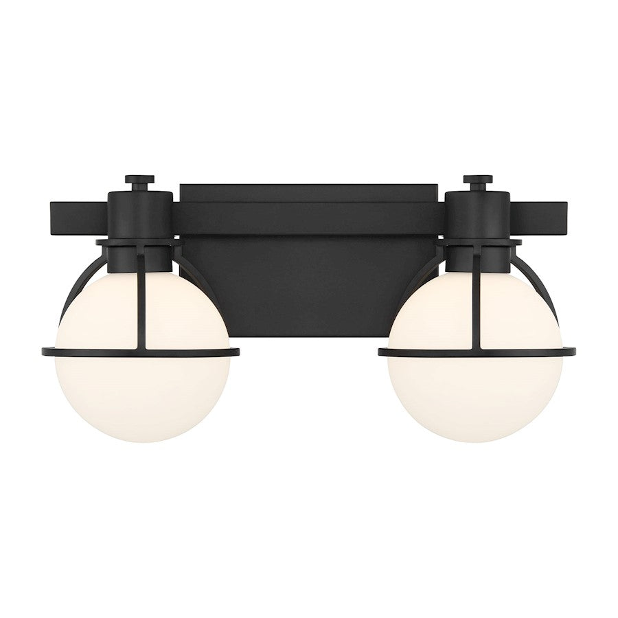 Savoy House Pierce 2 Light Bath, Matte Black/Opal - 8-1060-2-BK
