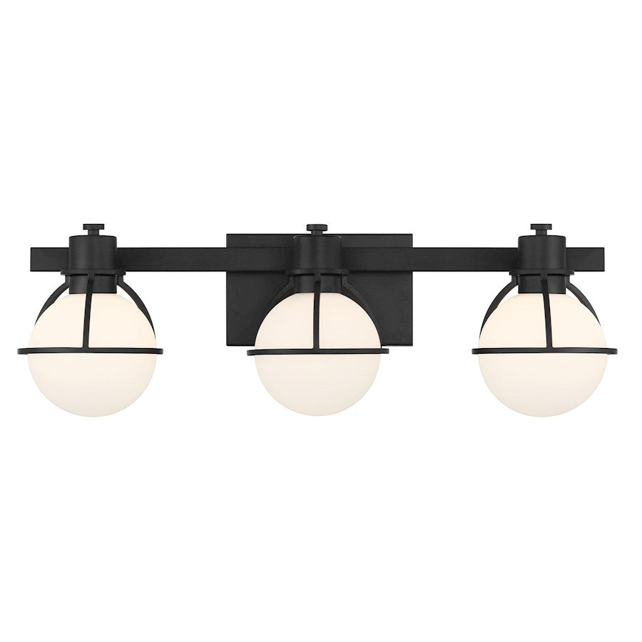 Savoy House Pierce 3 Light Bath, Matte Black/Opal - 8-1060-3-BK