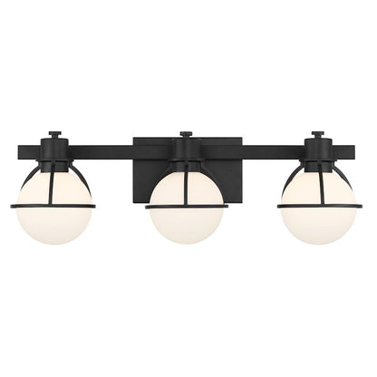 Savoy House Pierce 3 Light Bath, Matte Black/Opal - 8-1060-3-BK