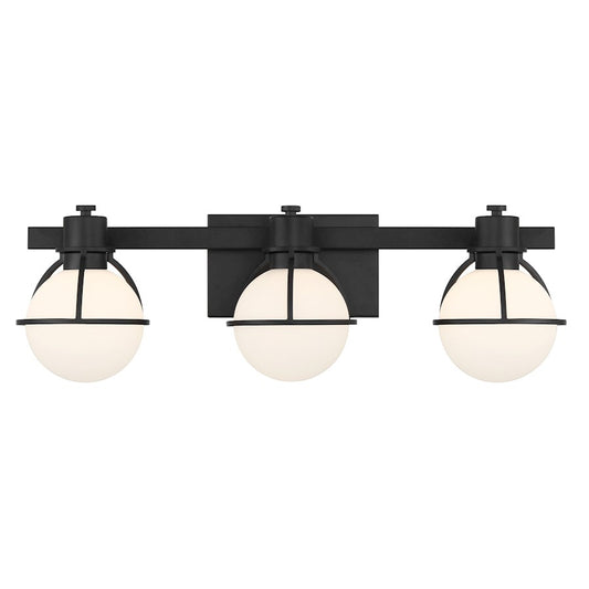 Savoy House Pierce 3 Light Bath, Matte Black/Opal