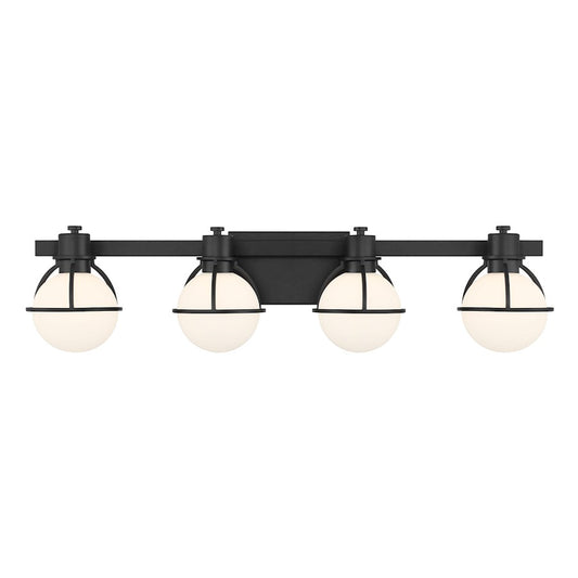 Savoy House Pierce 4 Light Bath, Matte Black/Opal