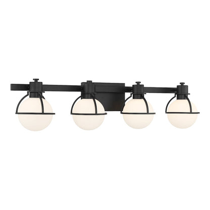 Savoy House Pierce 4 Light Bath, Matte Black/Opal