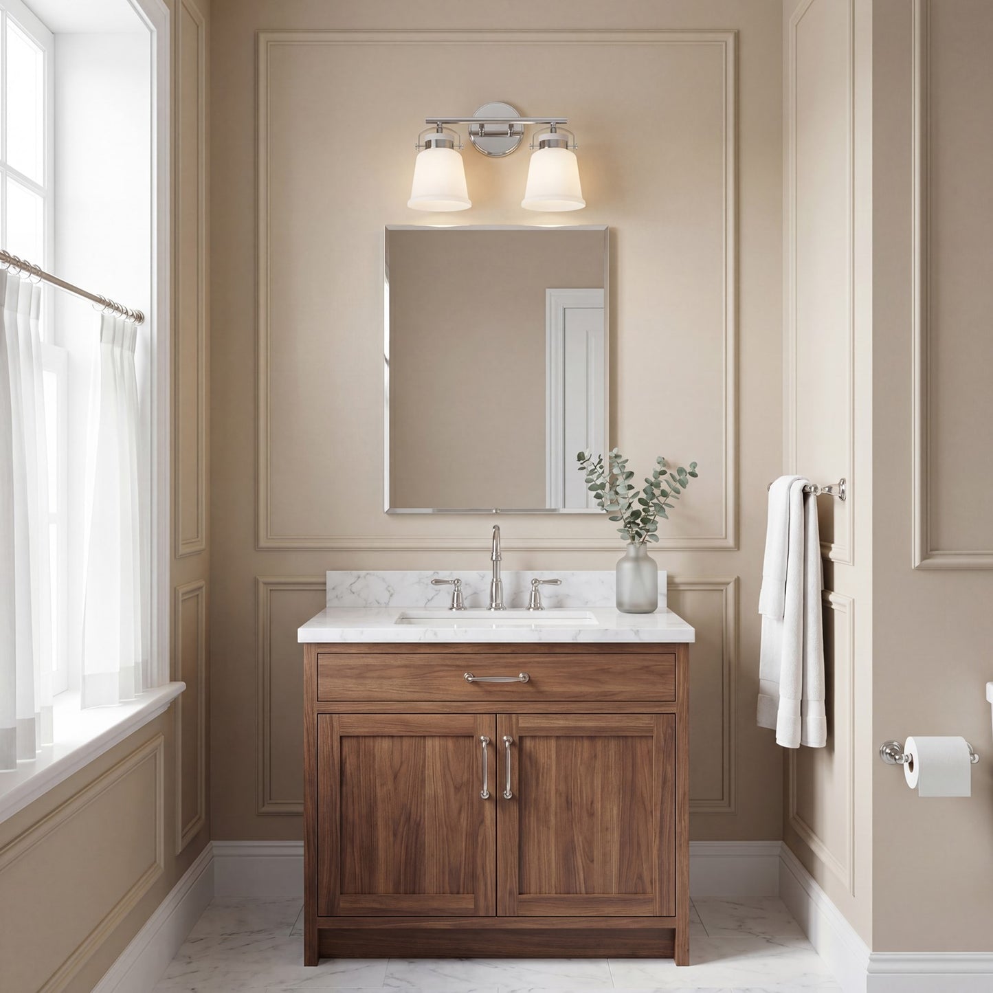 2 Light Bathroom Vanity Light, Polished Chrome