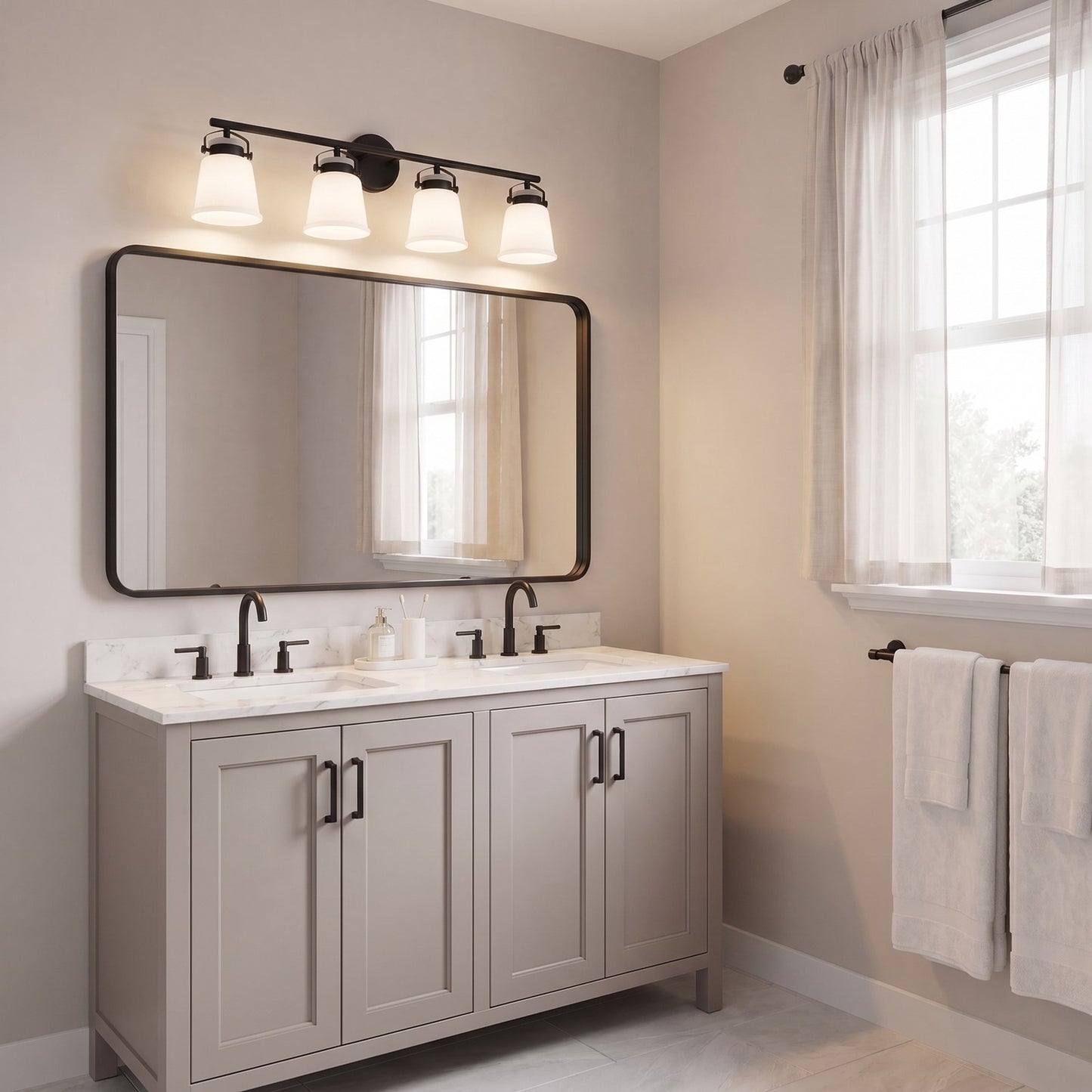 4 Light Bathroom Vanity Light, Matte Black
