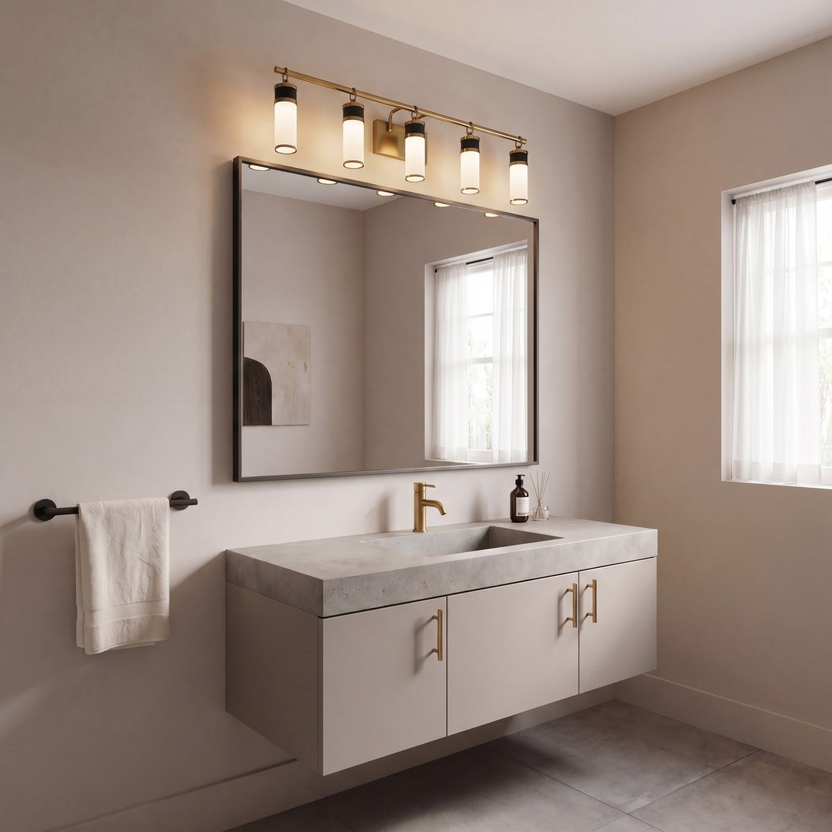 5 Light LED Bathroom Vanity Light, Black