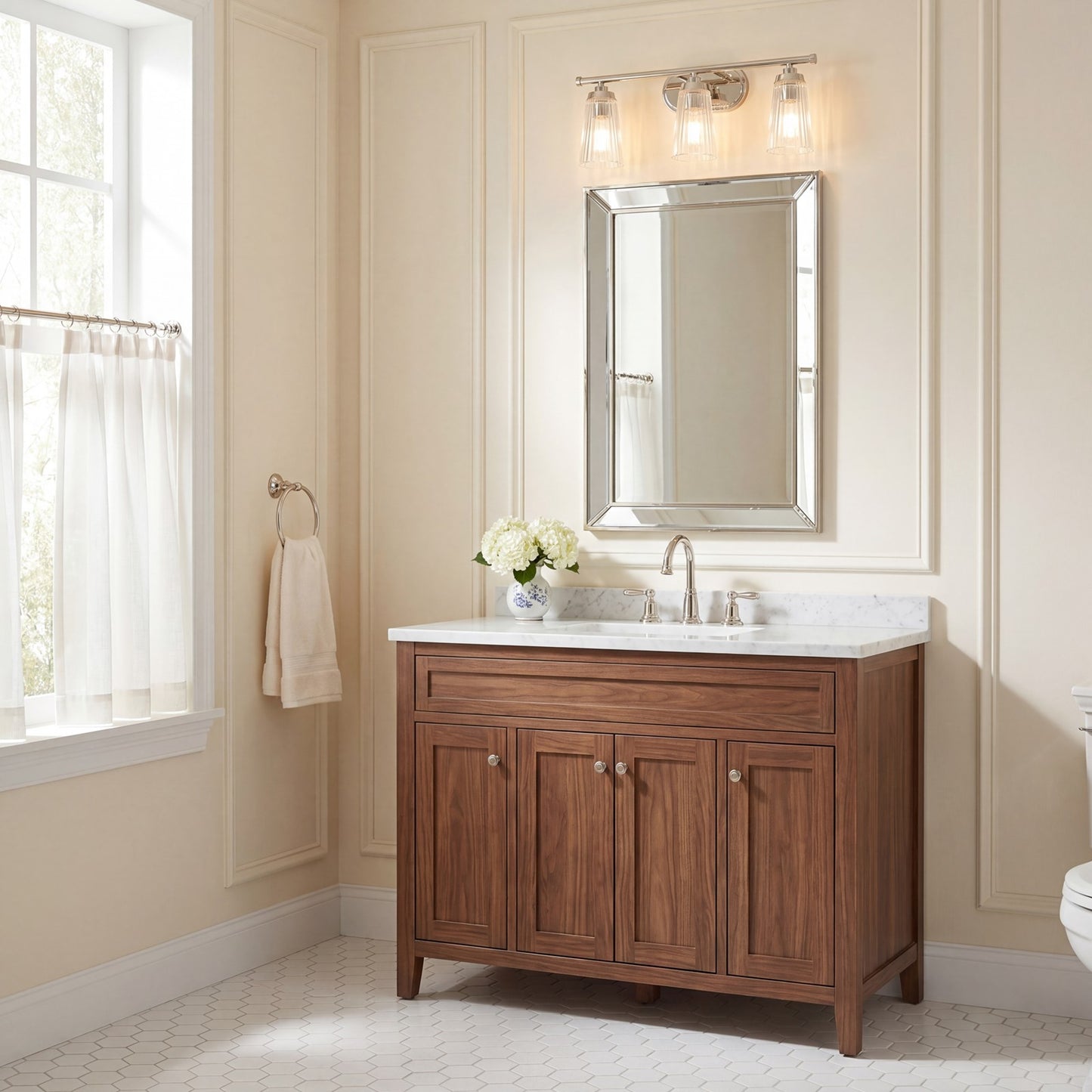 3 Light Bathroom Vanity Light, Nickel